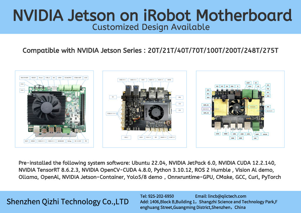 NVIDIA Jetson on iRobot Motherboard — three board configurations